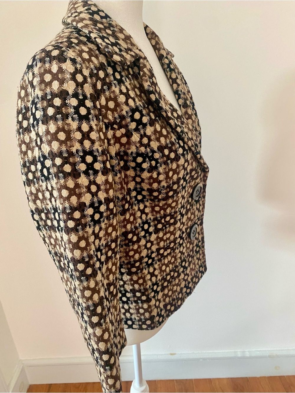 Sigrid Olsen 100% Wool Cropped Blazer Brown Geometric Jacket S - Picture 3 of 14